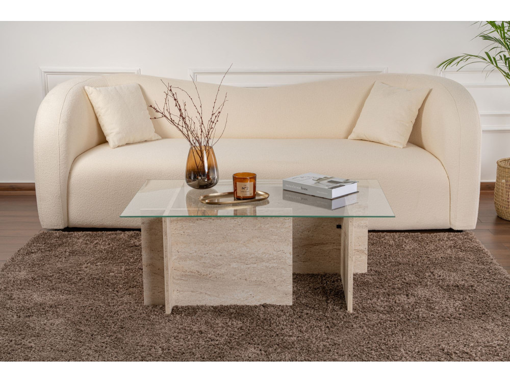 Couchtisch „Vetrino“ aus Holz – 105 x 65 x 40 cm – Travertin