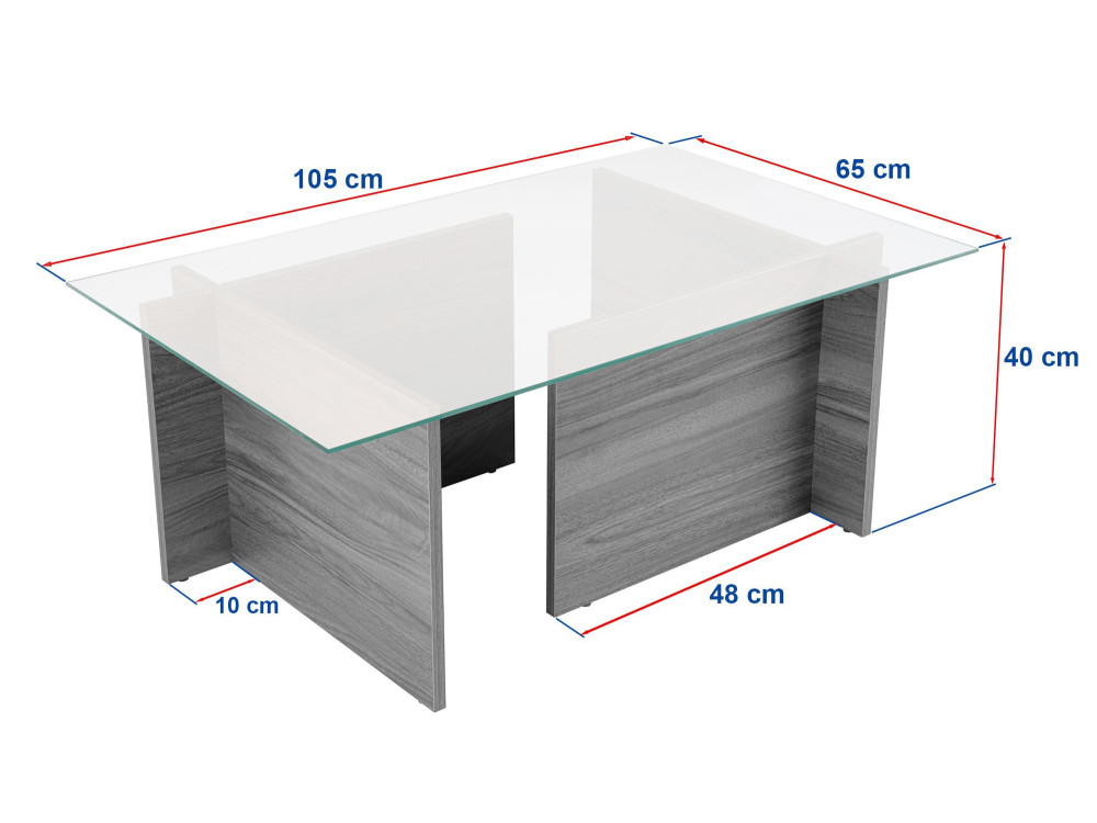 Couchtisch aus Glas "Vetrino" 105 x 65 x 40 cm - Grau