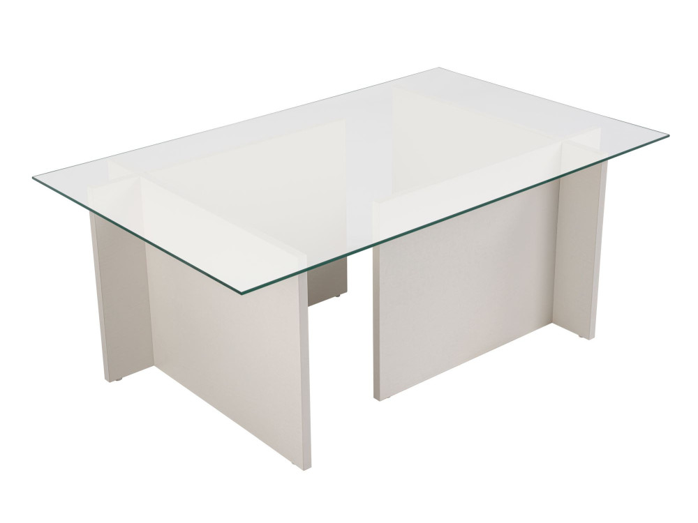 Couchtisch aus Glas "Vetrino" 105 x 65 x 40 cm - Weißes Holz