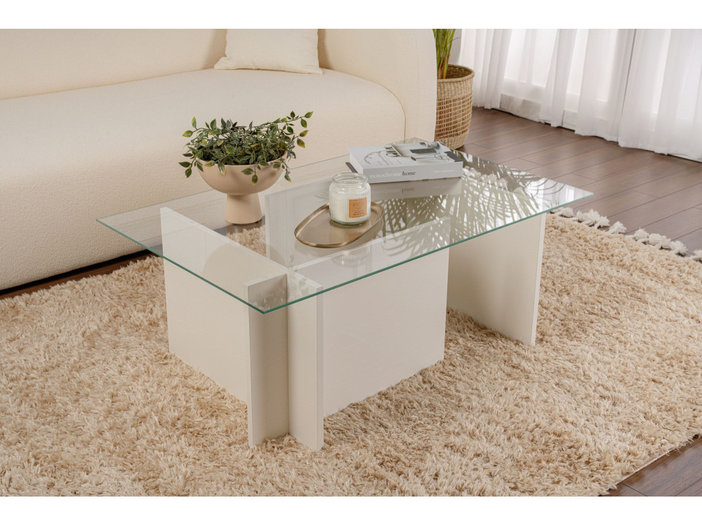 Couchtisch aus Glas "Vetrino" 105 x 65 x 40 cm - Weißes Holz