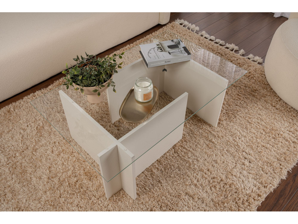 Couchtisch aus Glas "Vetrino" 105 x 65 x 40 cm - Weißes Holz