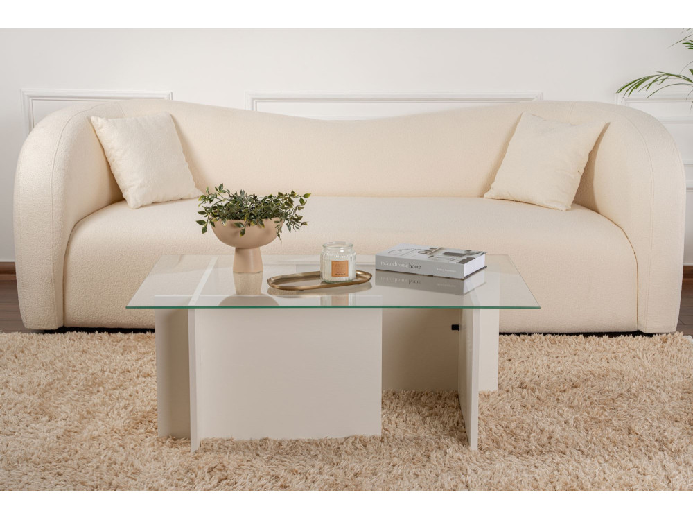 Couchtisch aus Glas "Vetrino" 105 x 65 x 40 cm - Weißes Holz