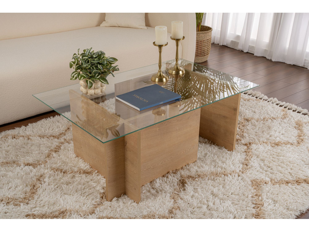 Glas-Couchtisch "Vetrino" 105 x 65 x 40 cm - Honigeiche