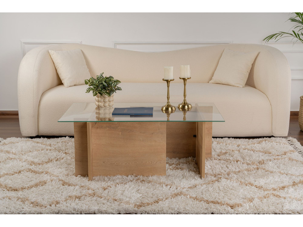 Glas-Couchtisch "Vetrino" 105 x 65 x 40 cm - Honigeiche