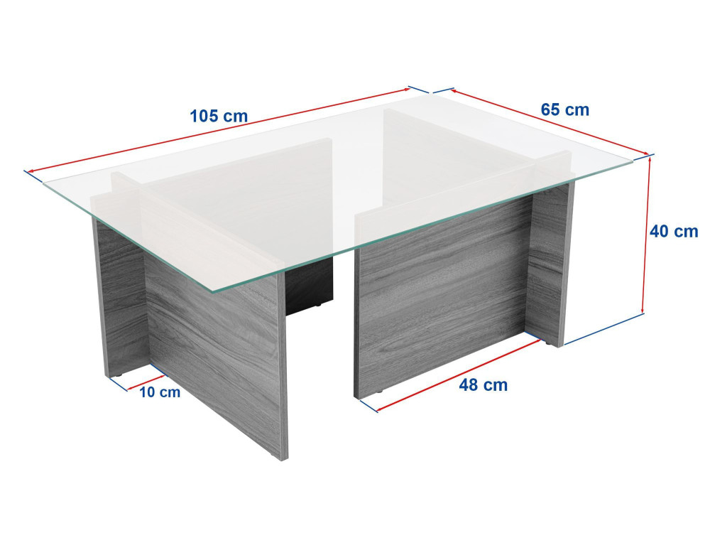 Glas-Couchtisch "Vetrino" 105 x 65 x 40 cm - Honigeiche