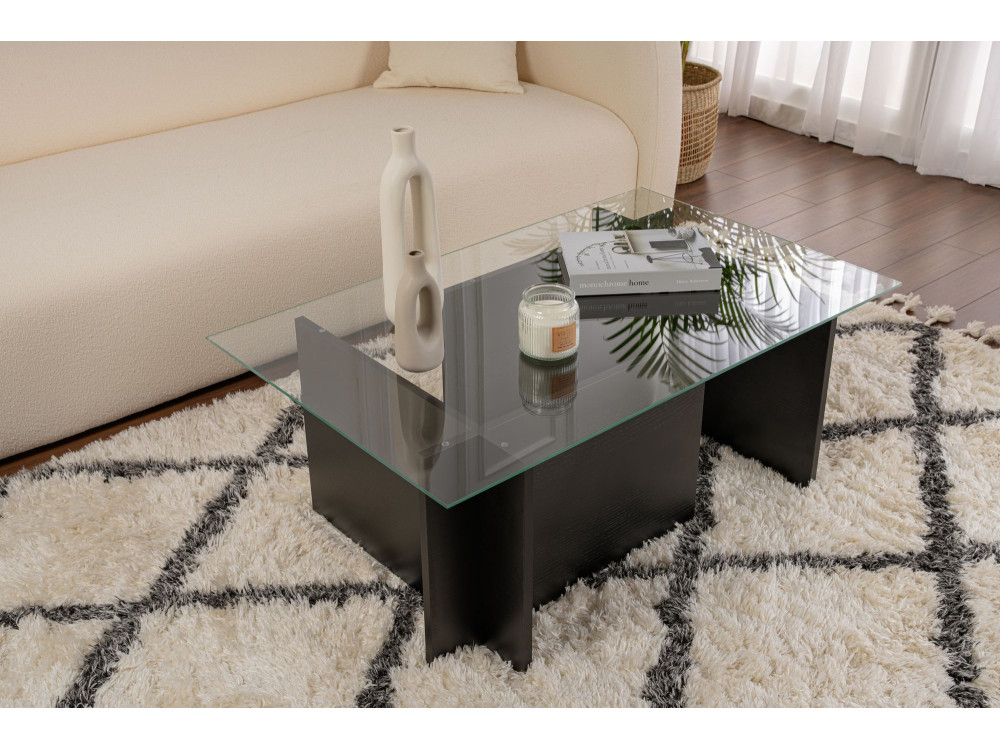Couchtisch aus Glas "Vetrino" 105 x 65 x 40 cm - Holz Schwarz