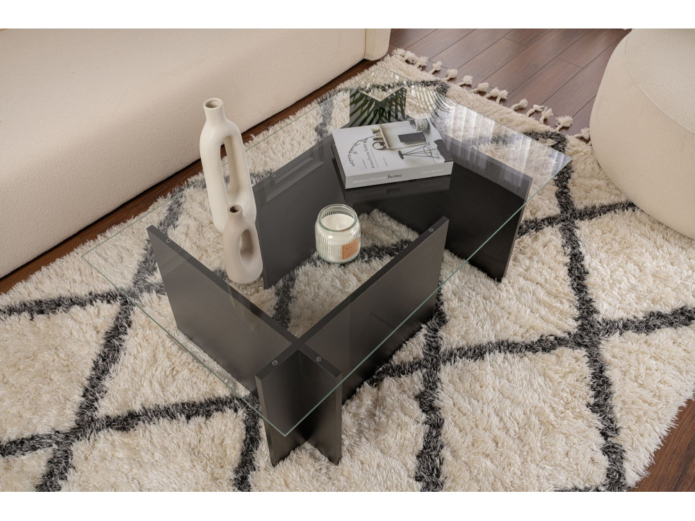 Couchtisch aus Glas "Vetrino" 105 x 65 x 40 cm - Holz Schwarz
