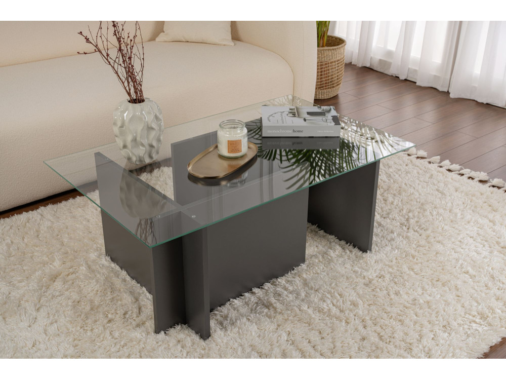 Couchtisch aus Glas "Vetrino" 105 x 65 x 40 cm - Anthrazit