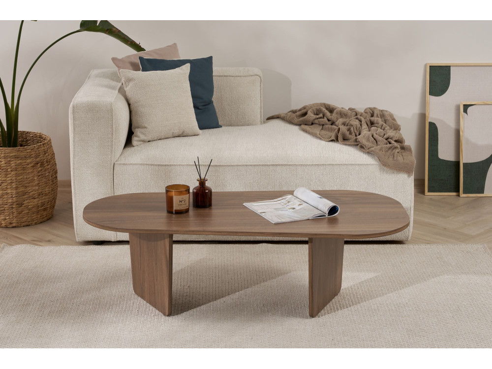 Couchtisch „Ovalis“ aus Holz – 130 x 65 x 40 cm – Nussbaum