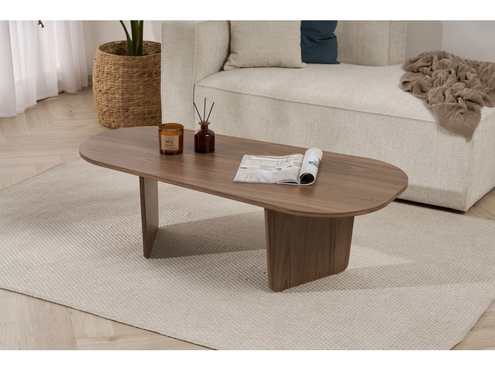 Couchtisch „Ovalis“ aus Holz – 130 x 65 x 40 cm – Nussbaum