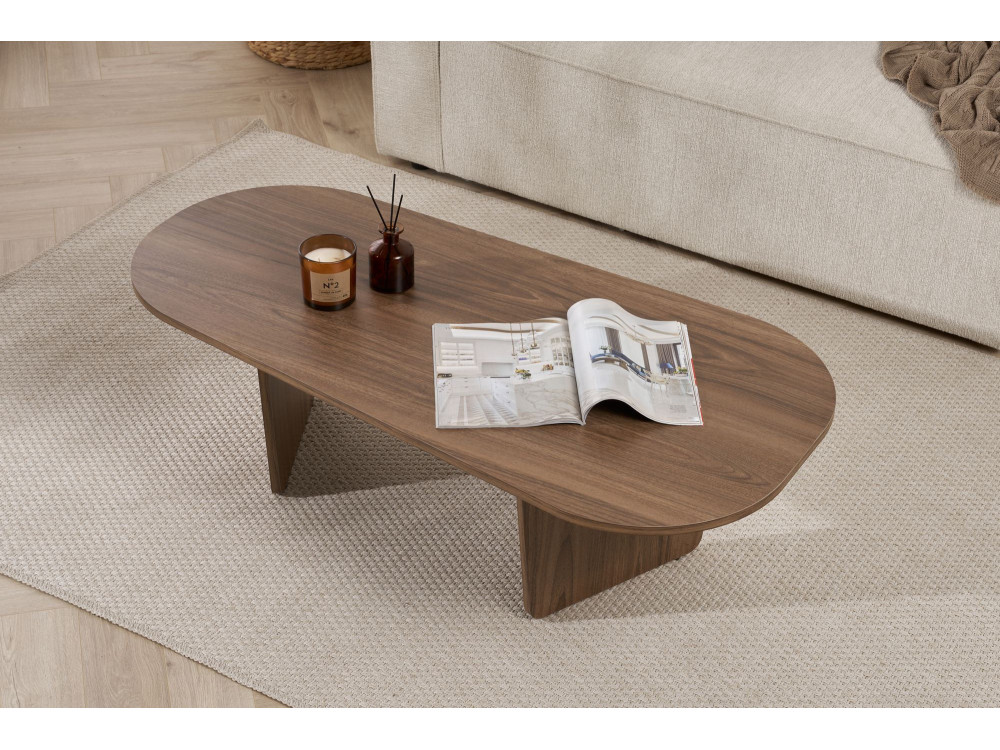 Couchtisch „Ovalis“ aus Holz – 130 x 65 x 40 cm – Nussbaum