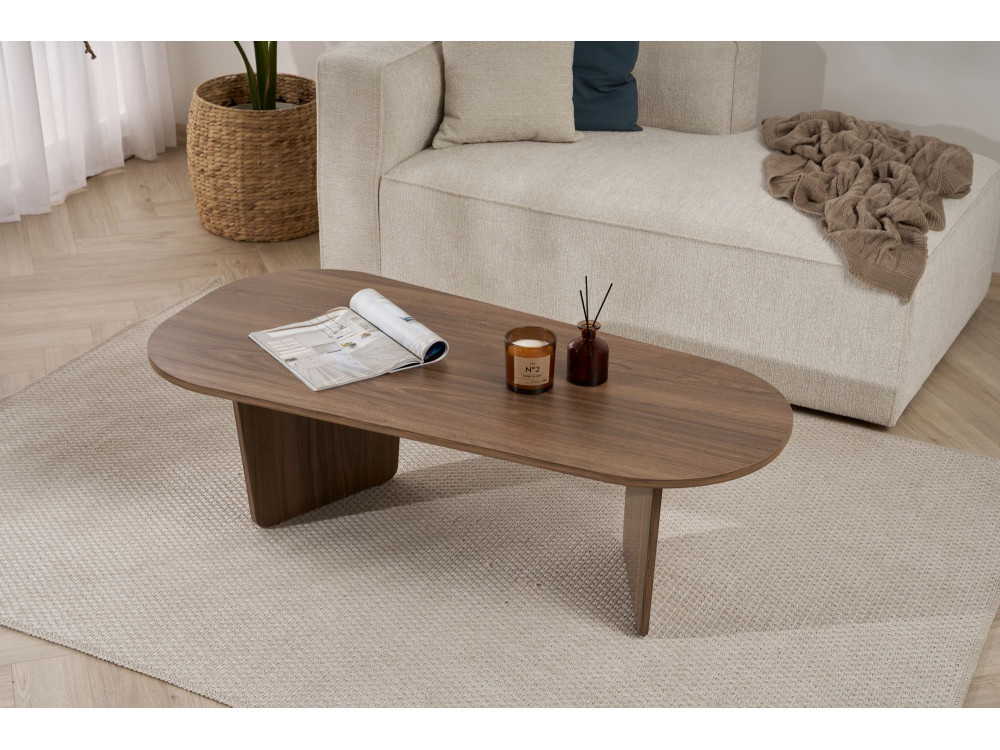 Couchtisch „Ovalis“ aus Holz – 130 x 65 x 40 cm – Nussbaum