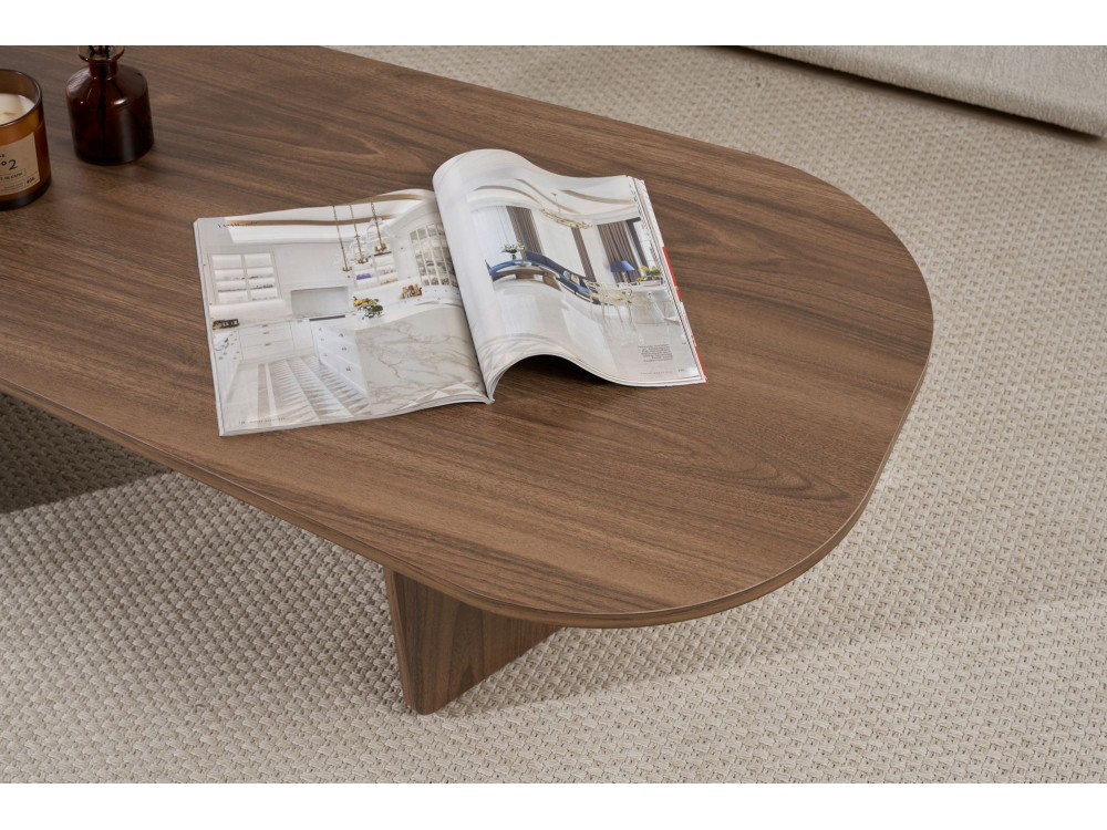 Couchtisch „Ovalis“ aus Holz – 130 x 65 x 40 cm – Nussbaum