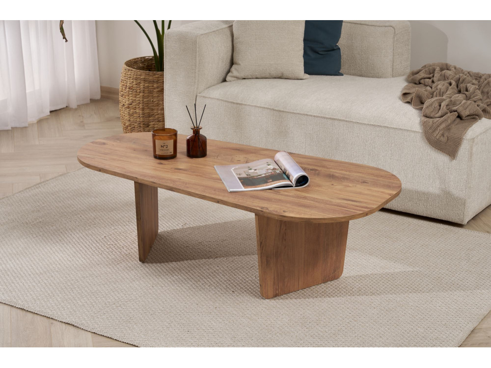 Couchtisch „Ovalis“ aus Holz – 130 x 65 x 40 cm – Atlantische Kiefer