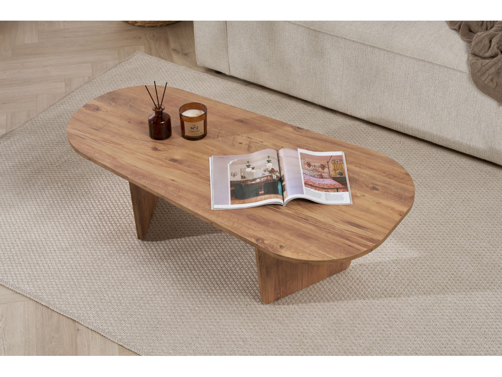 Couchtisch „Ovalis“ aus Holz – 130 x 65 x 40 cm – Atlantische Kiefer