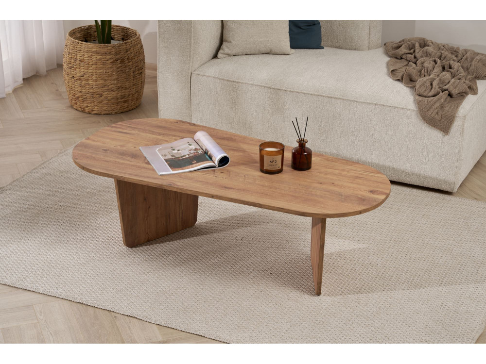 Couchtisch „Ovalis“ aus Holz – 130 x 65 x 40 cm – Atlantische Kiefer