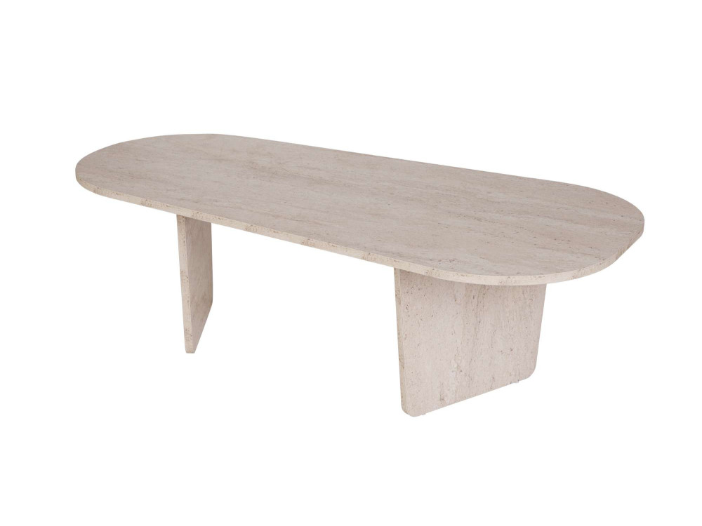 Couchtisch „Ovalis“ aus Holz – 130 x 65 x 40 cm – Travertin