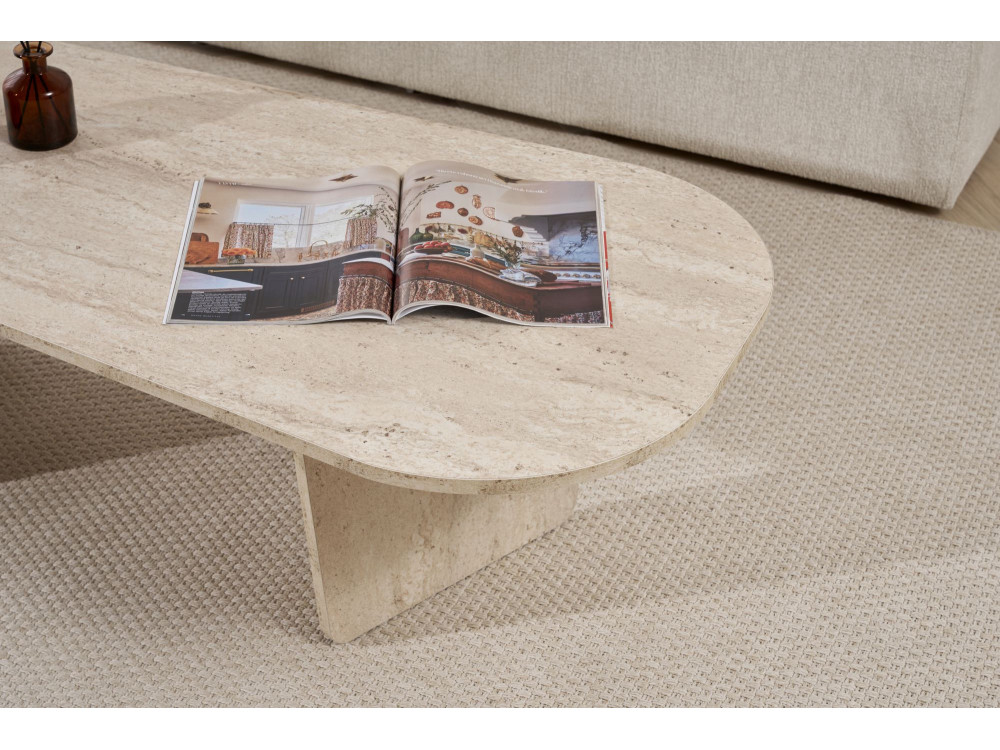 Couchtisch „Ovalis“ aus Holz – 130 x 65 x 40 cm – Travertin