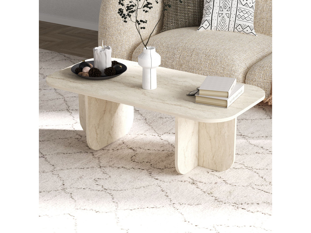 Couchtisch „Becaj“ aus Holz – 120 x 60 x 41 cm – Travertin