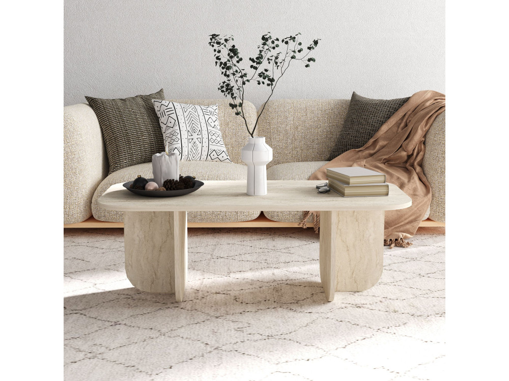 Couchtisch „Becaj“ aus Holz – 120 x 60 x 41 cm – Travertin