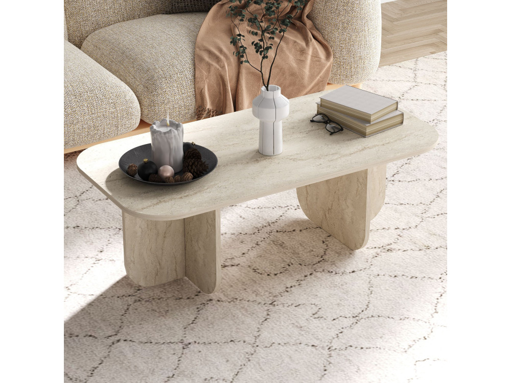 Couchtisch „Becaj“ aus Holz – 120 x 60 x 41 cm – Travertin
