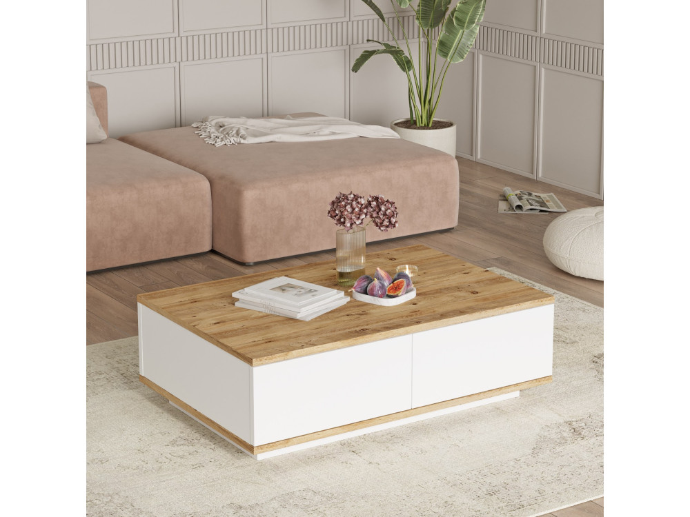 Couchtisch aus Holz "FR14" - 90 x 60 x 28 cm - AtlantikkieferWeiß