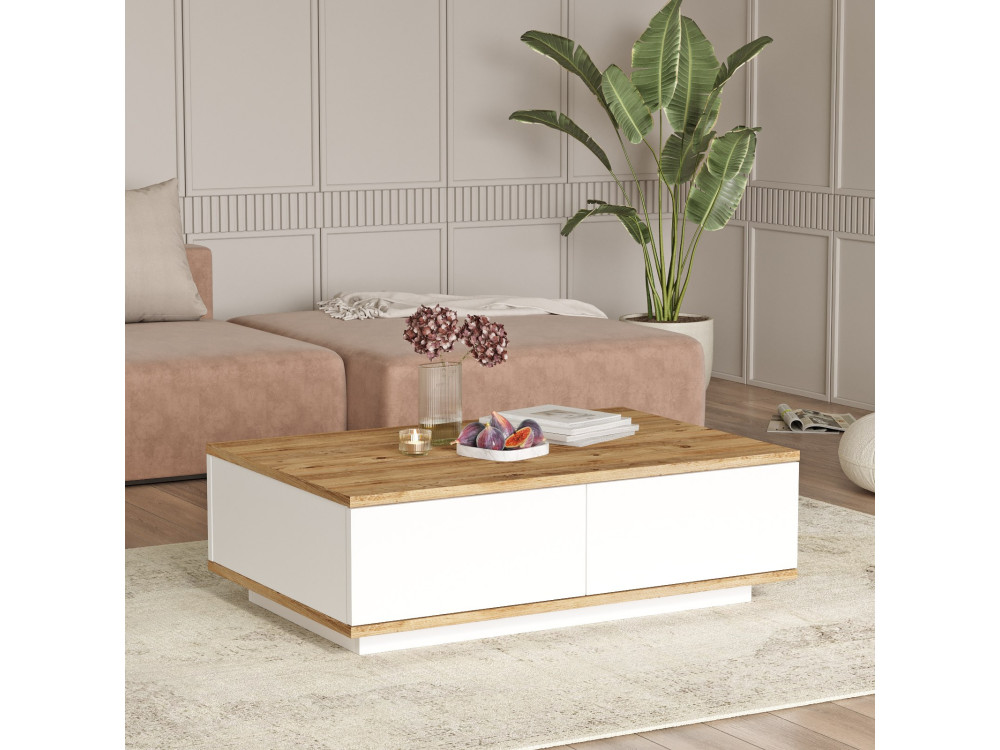 Couchtisch aus Holz "FR14" - 90 x 60 x 28 cm - AtlantikkieferWeiß