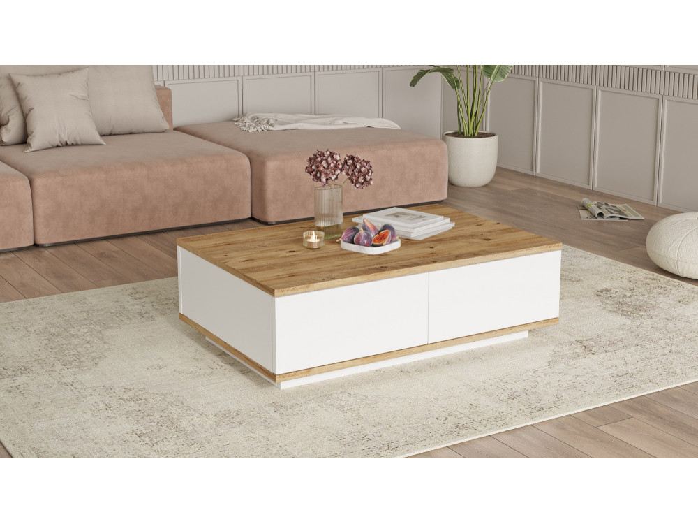 Couchtisch aus Holz "FR14" - 90 x 60 x 28 cm - AtlantikkieferWeiß