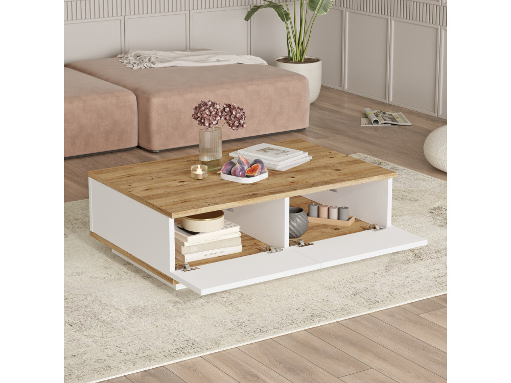 Couchtisch aus Holz "FR14" - 90 x 60 x 28 cm - AtlantikkieferWeiß