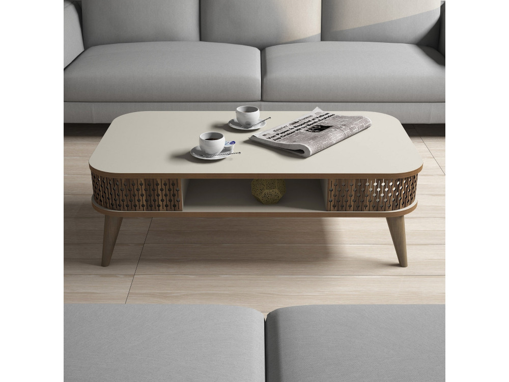 Couchtisch aus Holz "Eylül" - 105 x 60 x 34 cm - Creme
