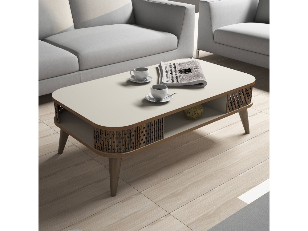 Couchtisch aus Holz "Eylül" - 105 x 60 x 34 cm - Creme
