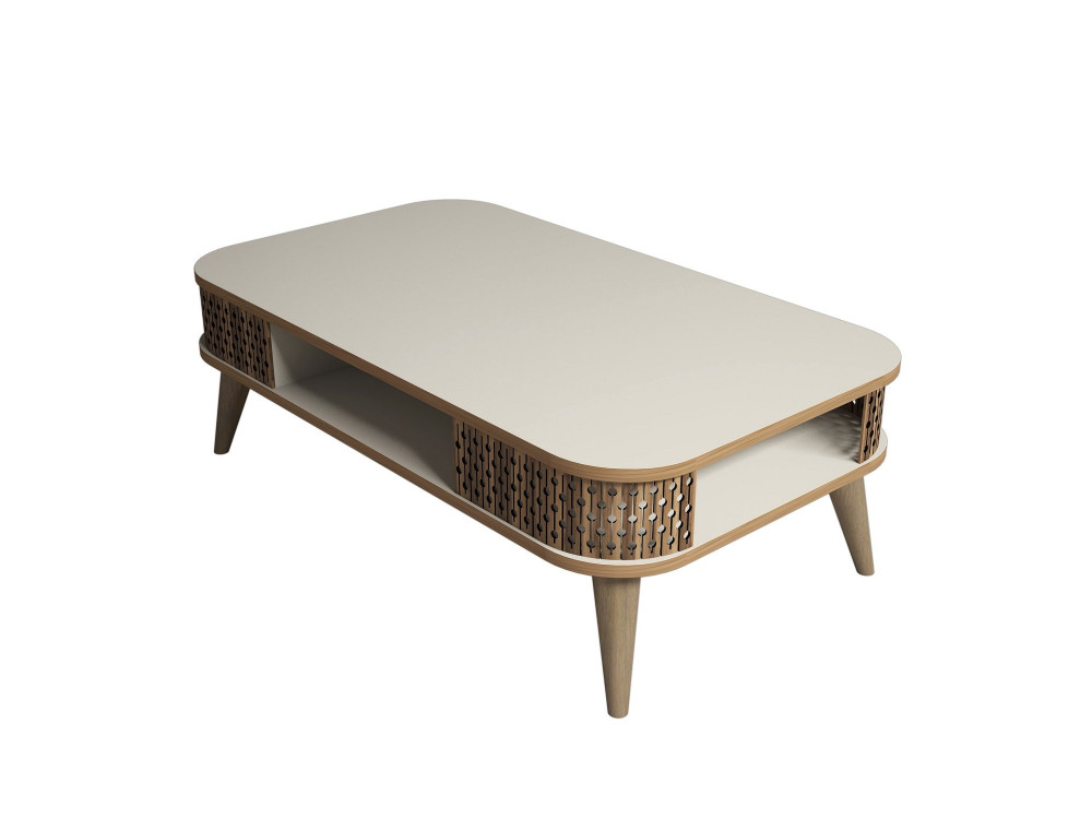 Couchtisch aus Holz "Eylül" - 105 x 60 x 34 cm - Creme