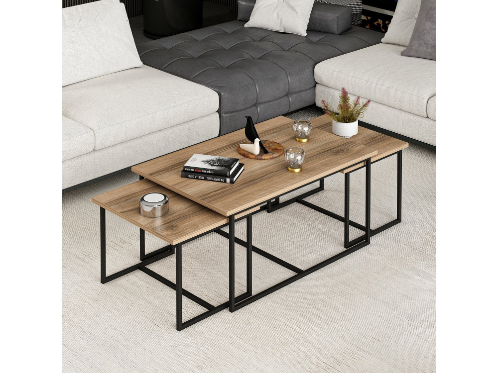 Satztisch (3 Teile) aus Holz "Levada" - 90 x 60 x 42 cm - Nussbaum