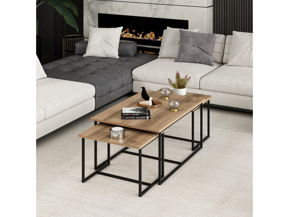 Satztisch (3 Teile) aus Holz "Levada" - 90 x 60 x 42 cm - Nussbaum
