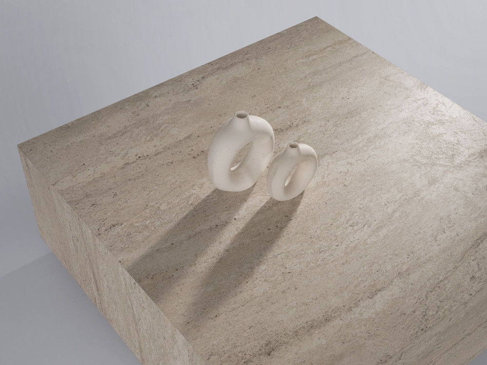 Couchtisch aus Holz "Lizbon" - 90 x 90 x 35 cm - Travertin