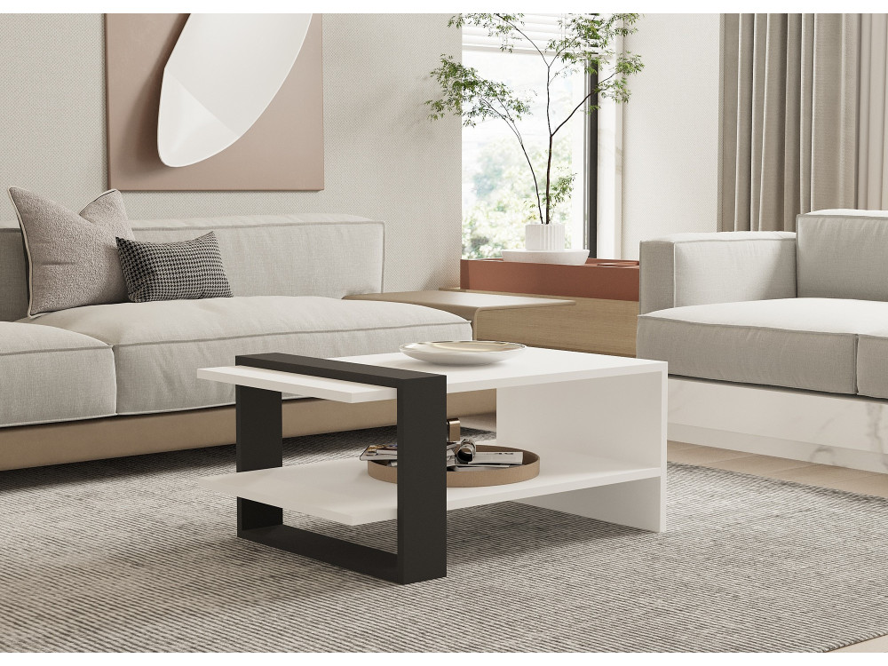 Couchtisch aus Holz "Funda" - 80 x 55 x 35 cm - AnthrazitWeiß