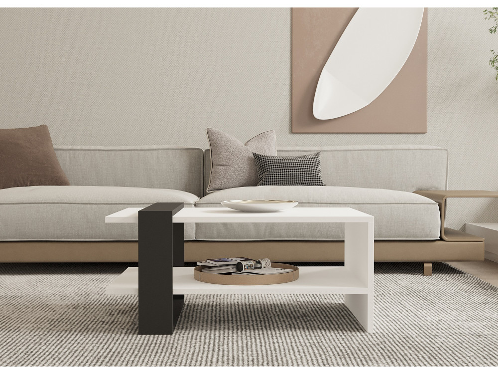 Couchtisch aus Holz "Funda" - 80 x 55 x 35 cm - AnthrazitWeiß