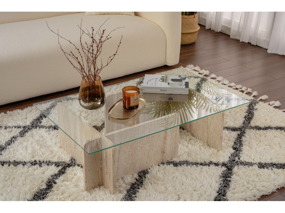 Couchtisch „Flavio“ aus Holz – 105 x 65 x 30 cm – Travertin