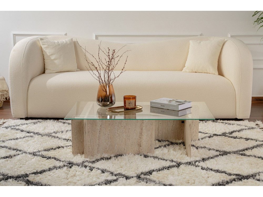 Couchtisch „Flavio“ aus Holz – 105 x 65 x 30 cm – Travertin