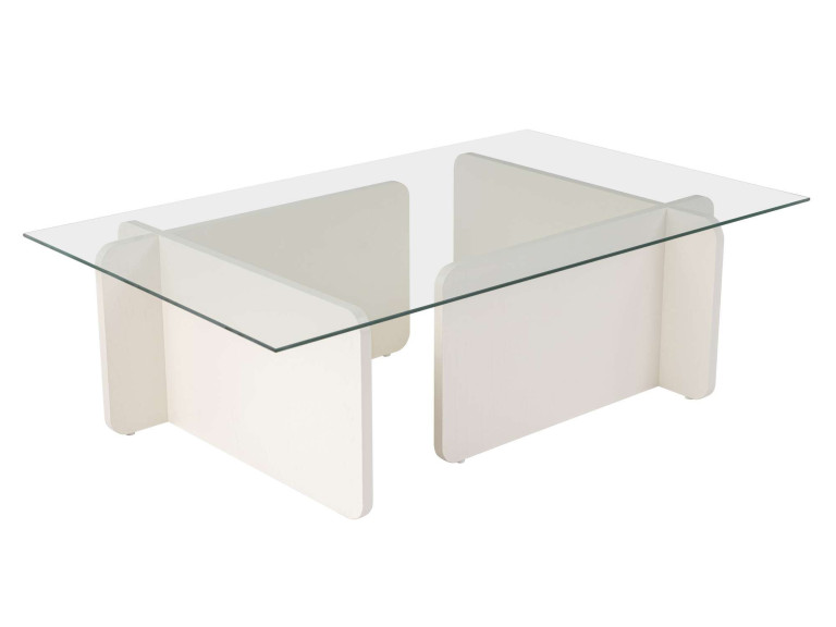 Couchtisch aus Glas "Flavio" 105 x 65 x 30 cm - Weißes Holz