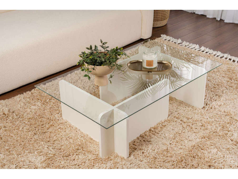 Couchtisch aus Glas "Flavio" 105 x 65 x 30 cm - Weißes Holz