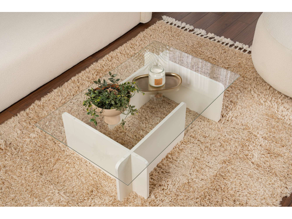 Couchtisch aus Glas "Flavio" 105 x 65 x 30 cm - Weißes Holz