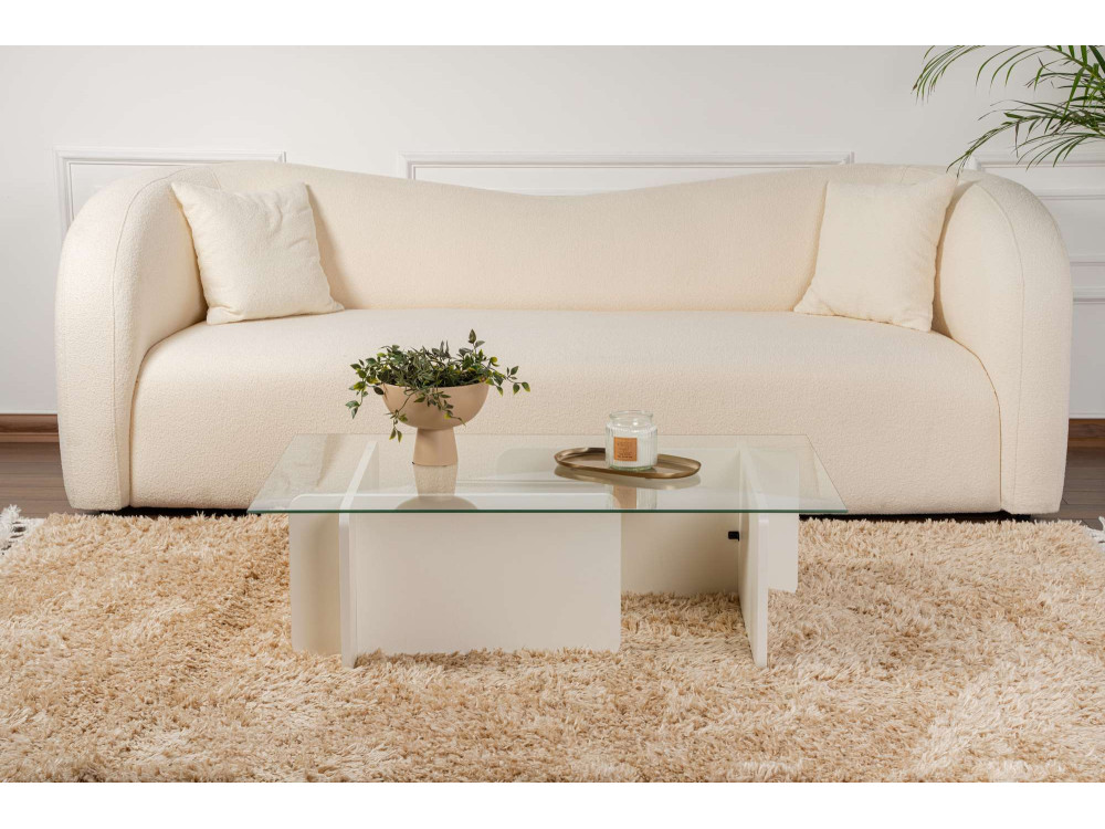 Couchtisch aus Glas "Flavio" 105 x 65 x 30 cm - Weißes Holz