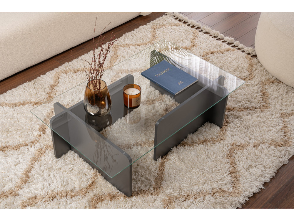Glas-Couchtisch "Flavio" 105 x 65 x 30 cm - Anthrazit