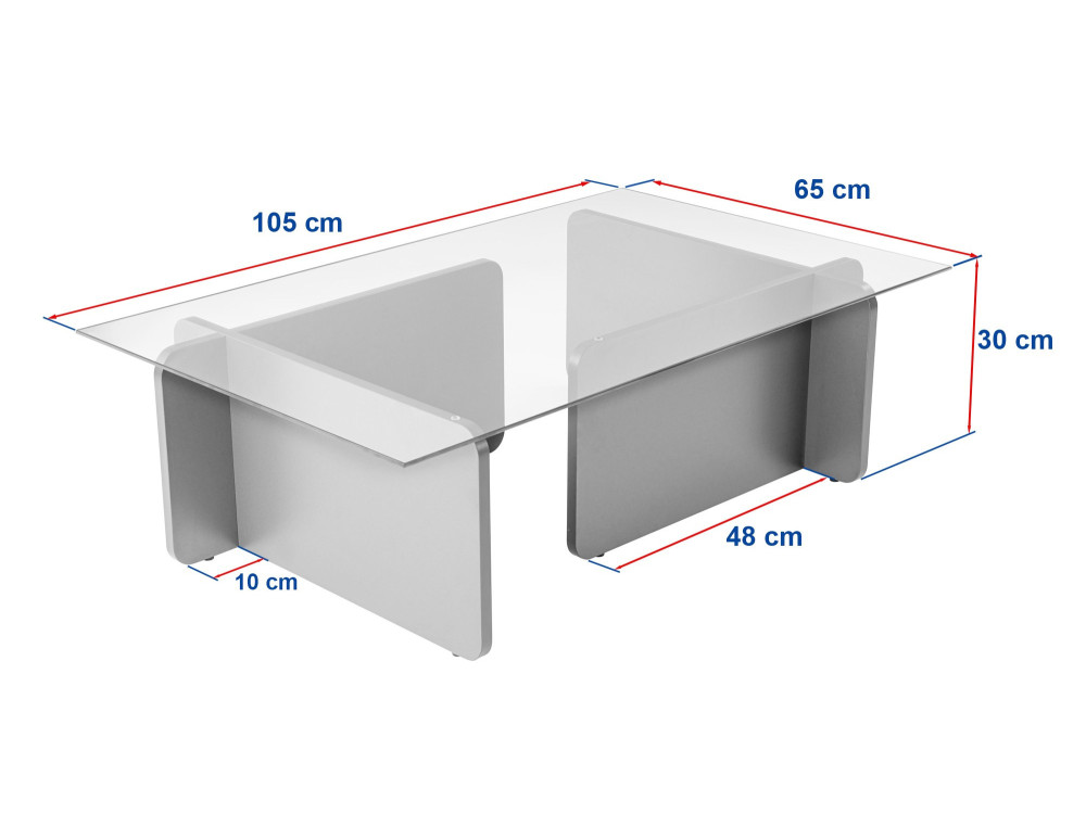 Glas-Couchtisch "Flavio" 105 x 65 x 30 cm - Anthrazit
