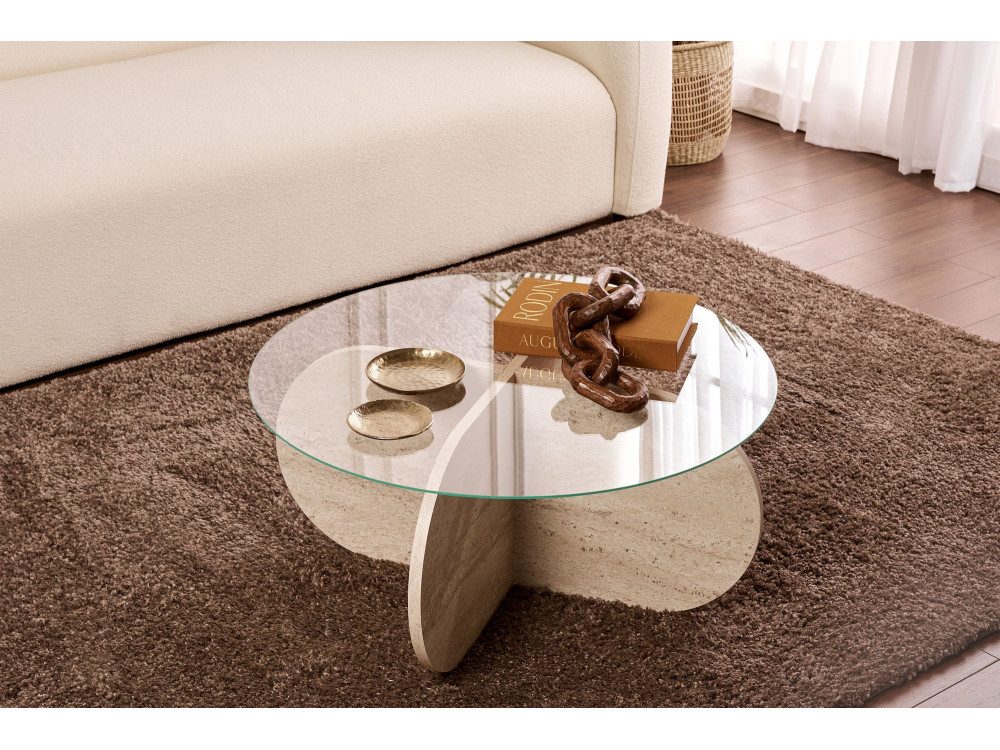 Couchtisch aus Holz „Aeris” – 75 x 75 x 35 cm – Transparent Travertin