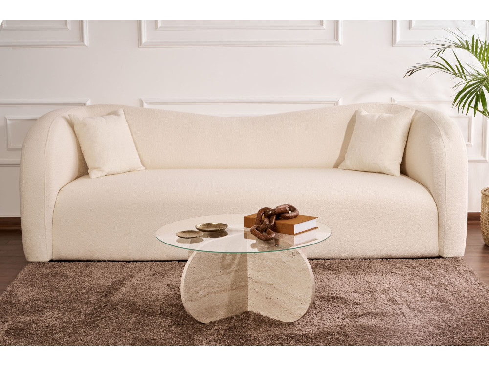Couchtisch aus Holz „Aeris” – 75 x 75 x 35 cm – Transparent Travertin
