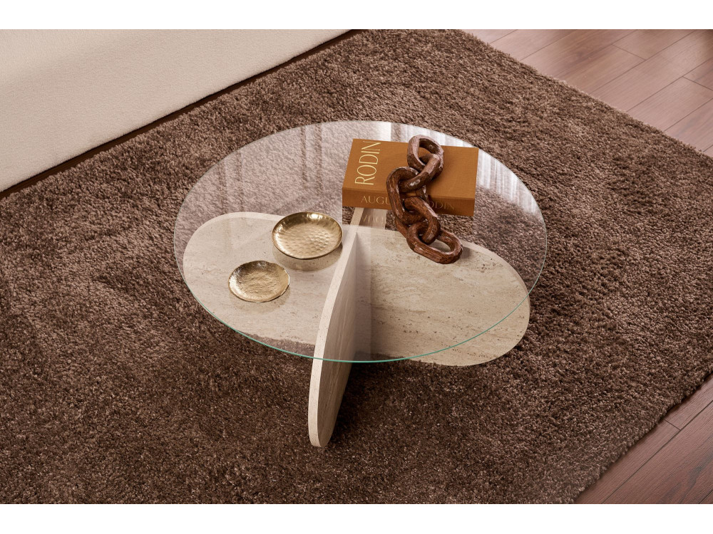 Couchtisch aus Holz „Aeris” – 75 x 75 x 35 cm – Transparent Travertin