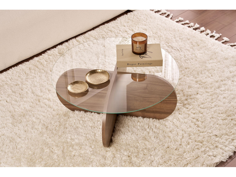 Couchtisch „Aeris“ aus Holz – 75 x 75 x 35 cm – Transparentes Walnussholz