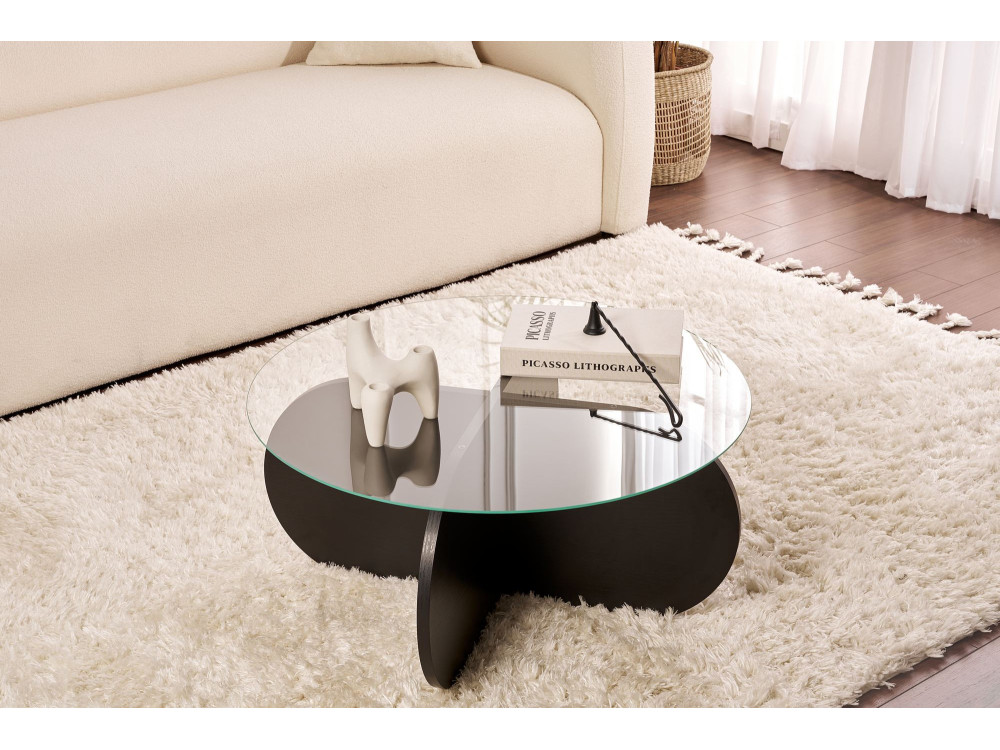 Couchtisch „Aeris“ aus Holz – 75 x 75 x 35 cm – Geräuchertes schwarzes Holz